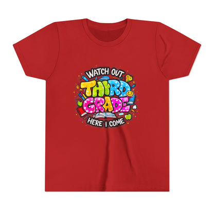 Third Grade Kids T‑Shirt — "Watch Out Third Grade Here I Come" Back-to-School Tee