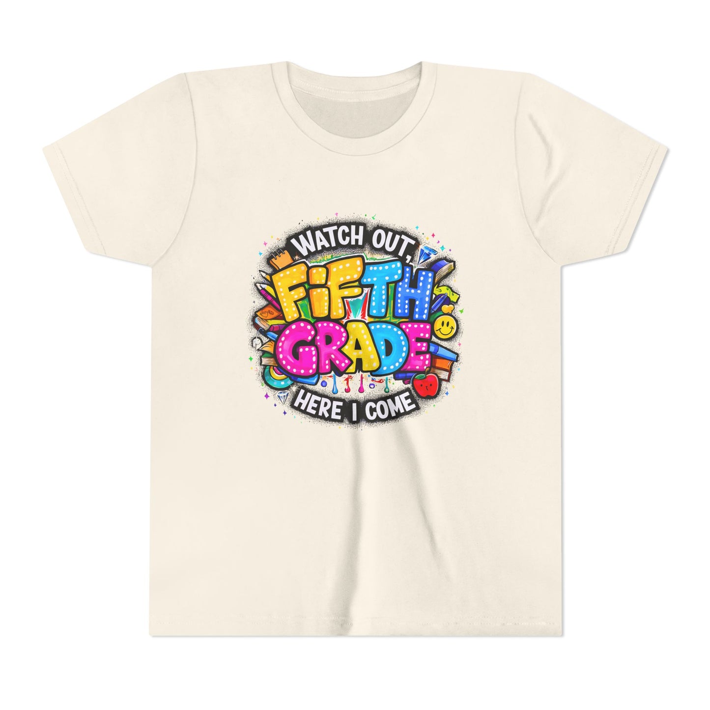 Fifth Grade T‑Shirt for Kids - "Watch Out Fifth Grade Here I Come" Back-to-School Tee