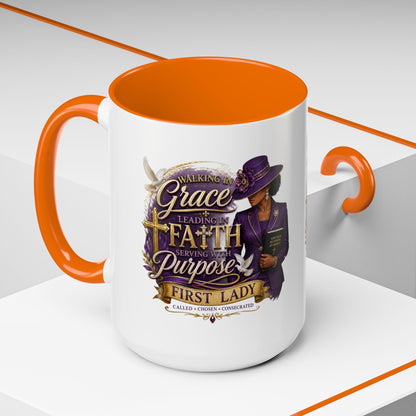 Faith & Purpose Accent Coffee Mug — First Lady Church Design (11/15oz)