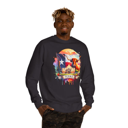 Texas Watercolor Flag Sweatshirt — Longhorn & Alamo Graphic