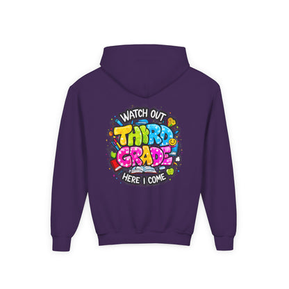 Third Grade Hoodie — "Watch Out Third Grade Here I Come" Kids Back-to-School Sweatshirt