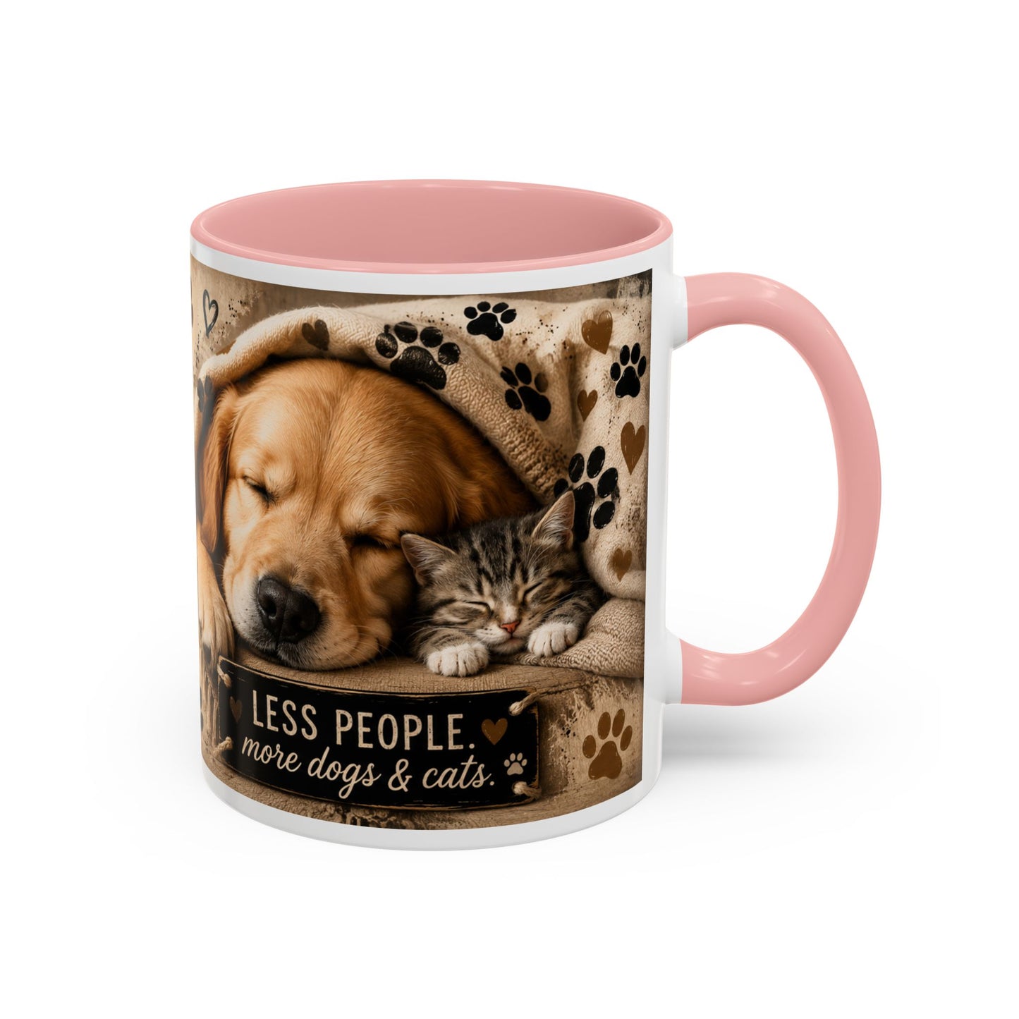 Dog & Cat Coffee Mug - "Less People, More Dogs & Cats" Accent Ceramic Mug