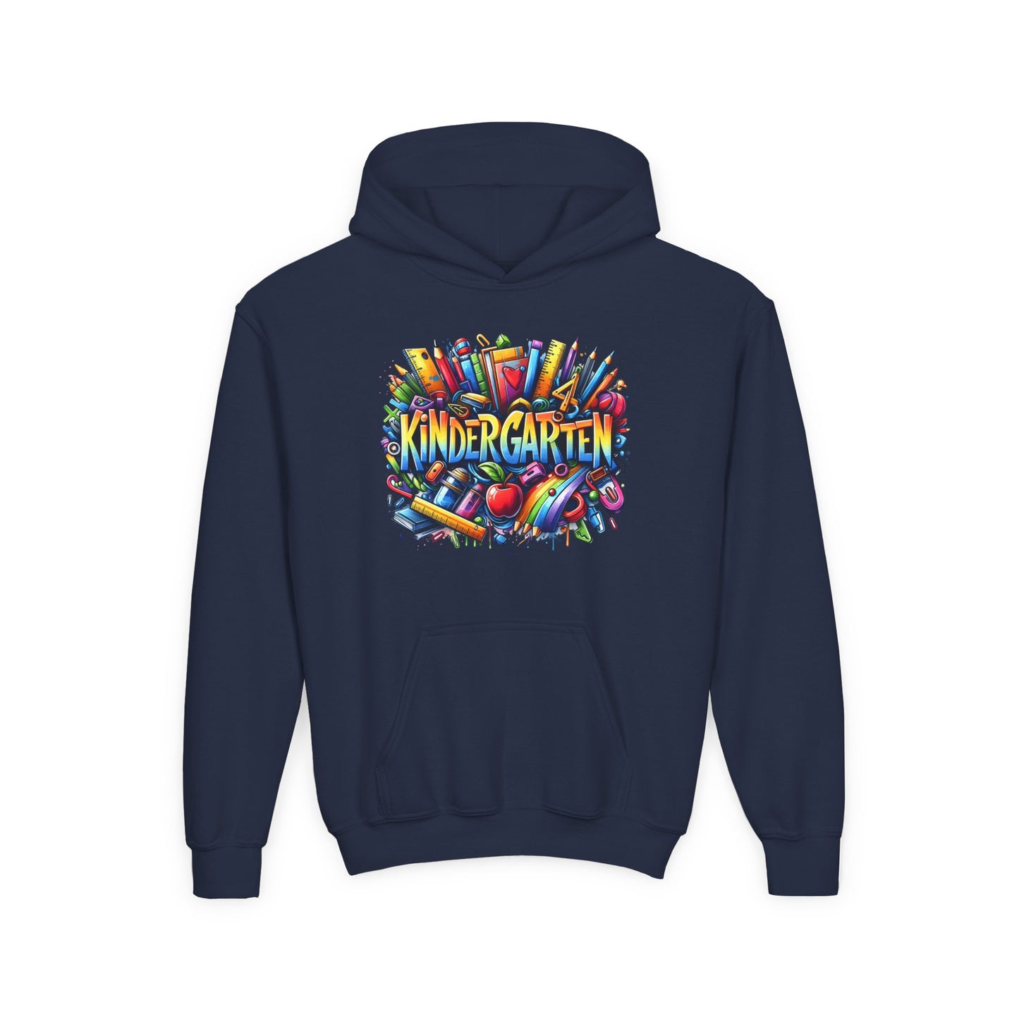 Kindergarten Kids Hoodie — Colorful School Supplies Back-to-School Sweatshirt