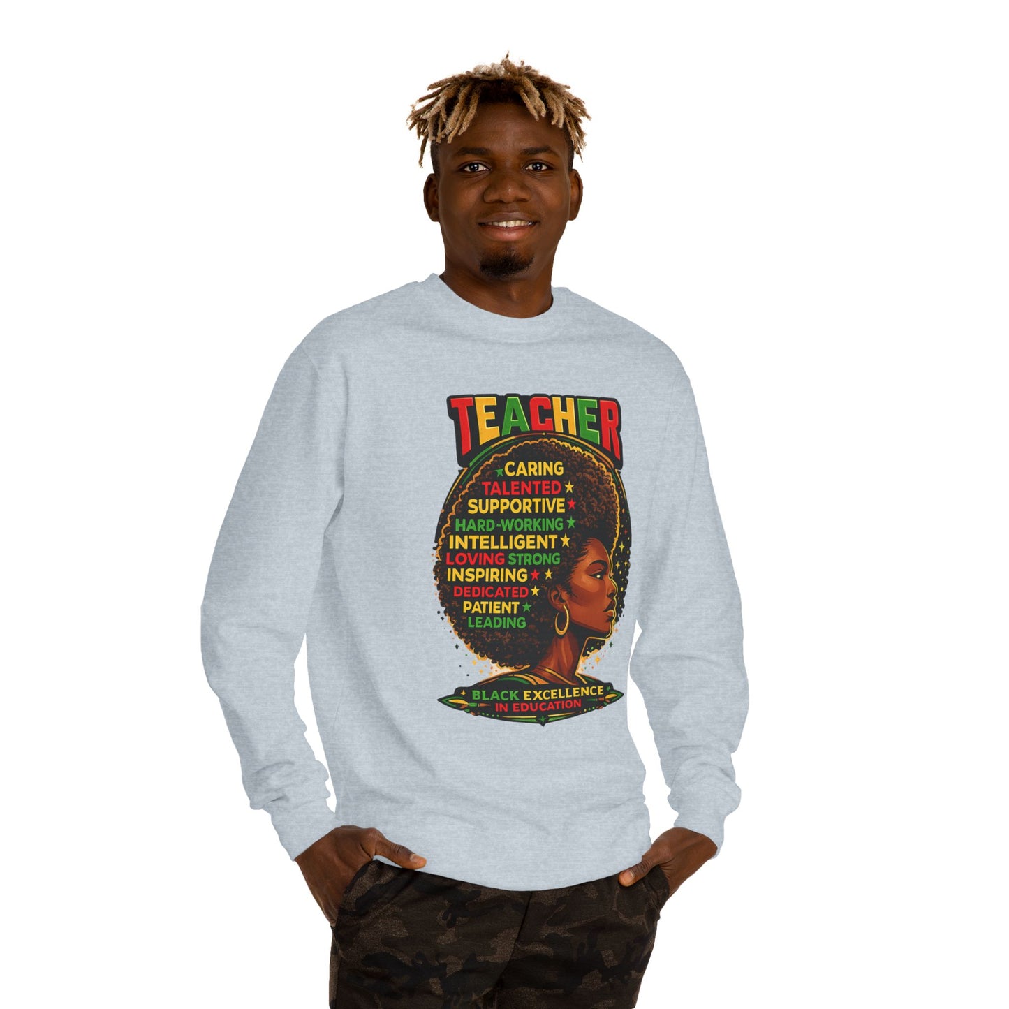 Teacher Afro Portrait Sweatshirt — Black Excellence Educator Crewneck