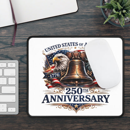 250th Anniversary Gaming Mouse Pad — USA Liberty Bell, Eagle & Statue of Liberty Patriotic Desk Mat (1776–2026)