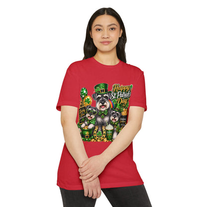 St. Patrick's Day Schnauzer T-Shirt — "Happy St. Patrick's Day" Lucky Dogs Tee