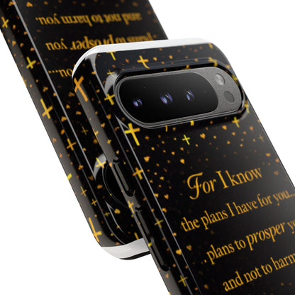 Phone Case — "For I Know" Jeremiah 29:11 Gold Cross Christian Tough Case