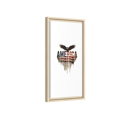America Eagle Matte Canvas Framed Wall Art — Patriotic USA Flag Typography Print