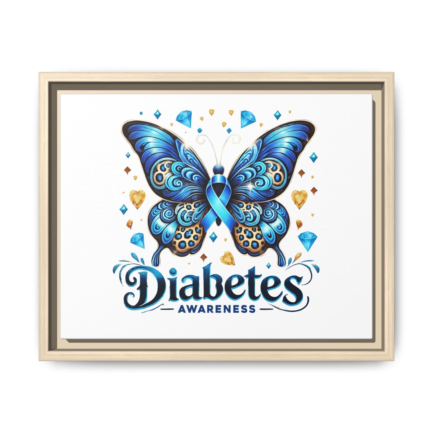 Diabetes Awareness Blue Ribbon Butterfly Matte Framed Canvas