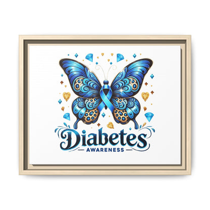 Diabetes Awareness Blue Ribbon Butterfly Matte Framed Canvas
