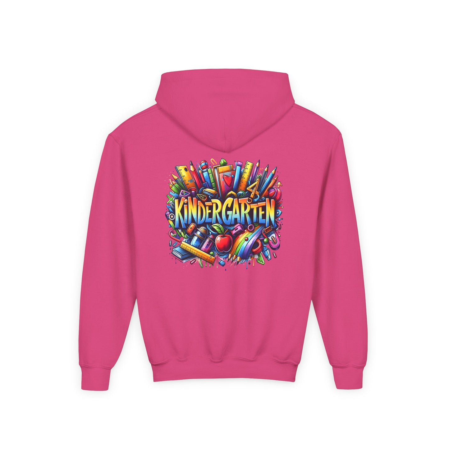 Kindergarten Kids Hoodie — Colorful School Supplies Back-to-School Sweatshirt