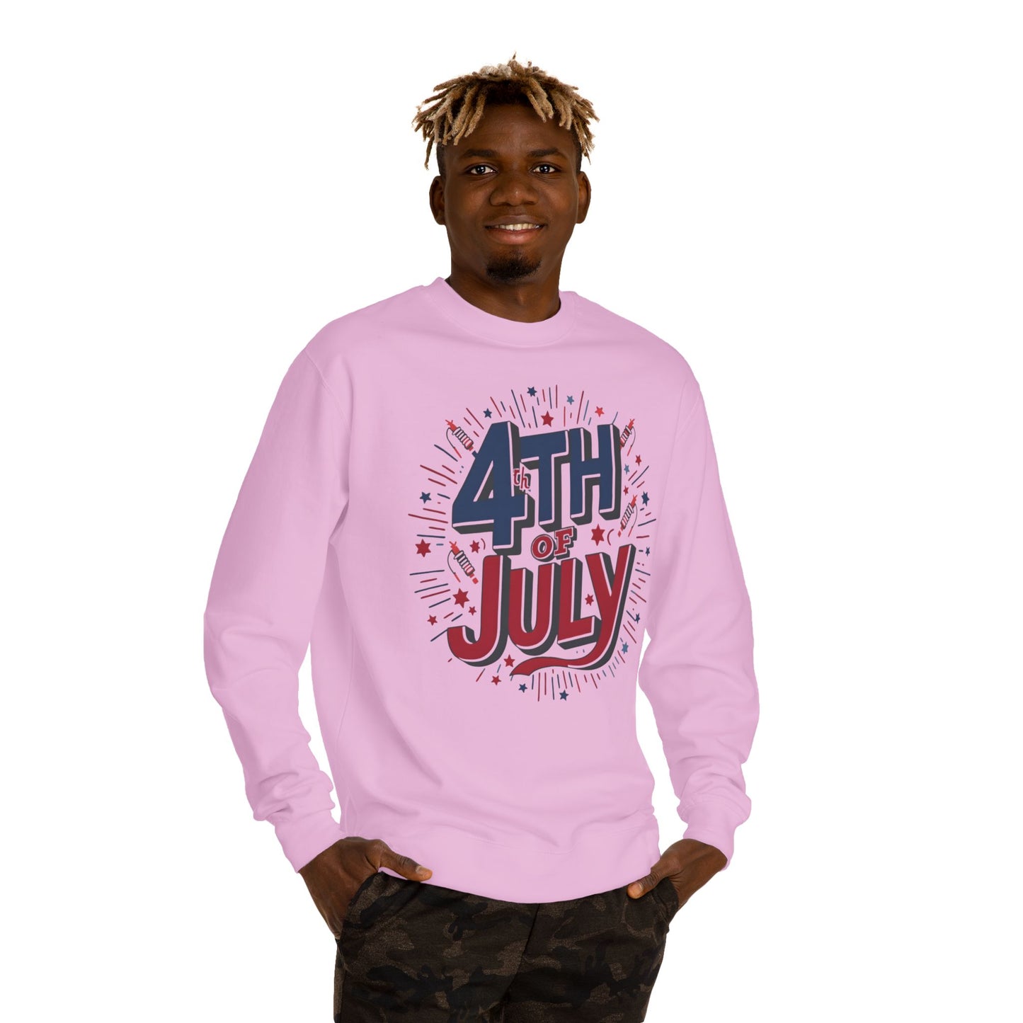 4th of July Crewneck Sweatshirt — Patriotic Fireworks Graphic