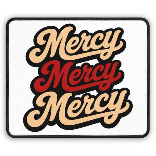 Mercy Mercy Mercy Retro Script Gaming Mouse Pad — Vintage Arcade Desk Mat