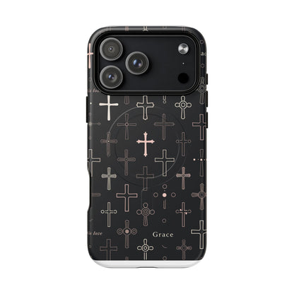 Magnetic Phone Case — Black Crosses "Grace" Protective Cover