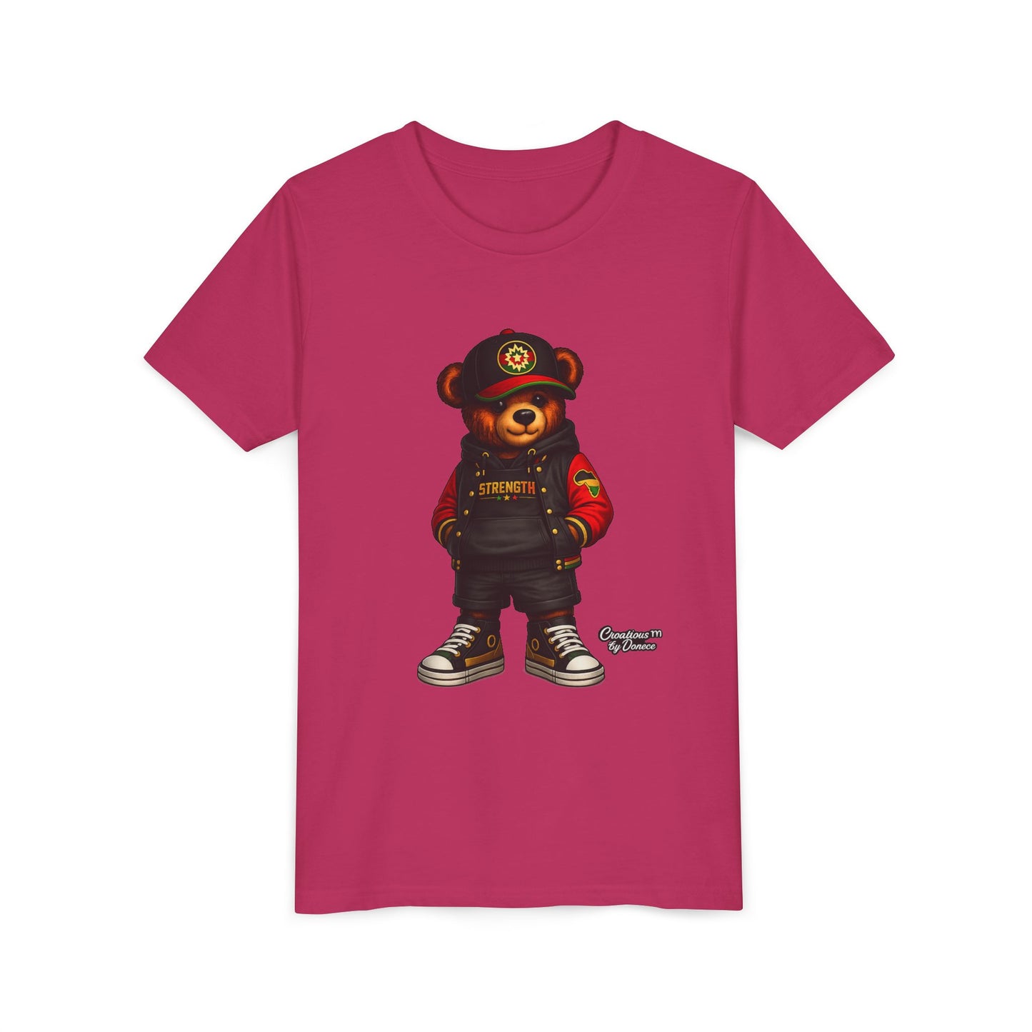 Kids Teddy Bear Streetwear Tee — 'Strength' Graphic Youth T-Shirt
