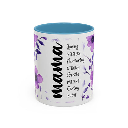 Mama Floral Coffee Mug — "Mama" Traits Listing (Loving, Selfless, Nurturing) — 11/15oz