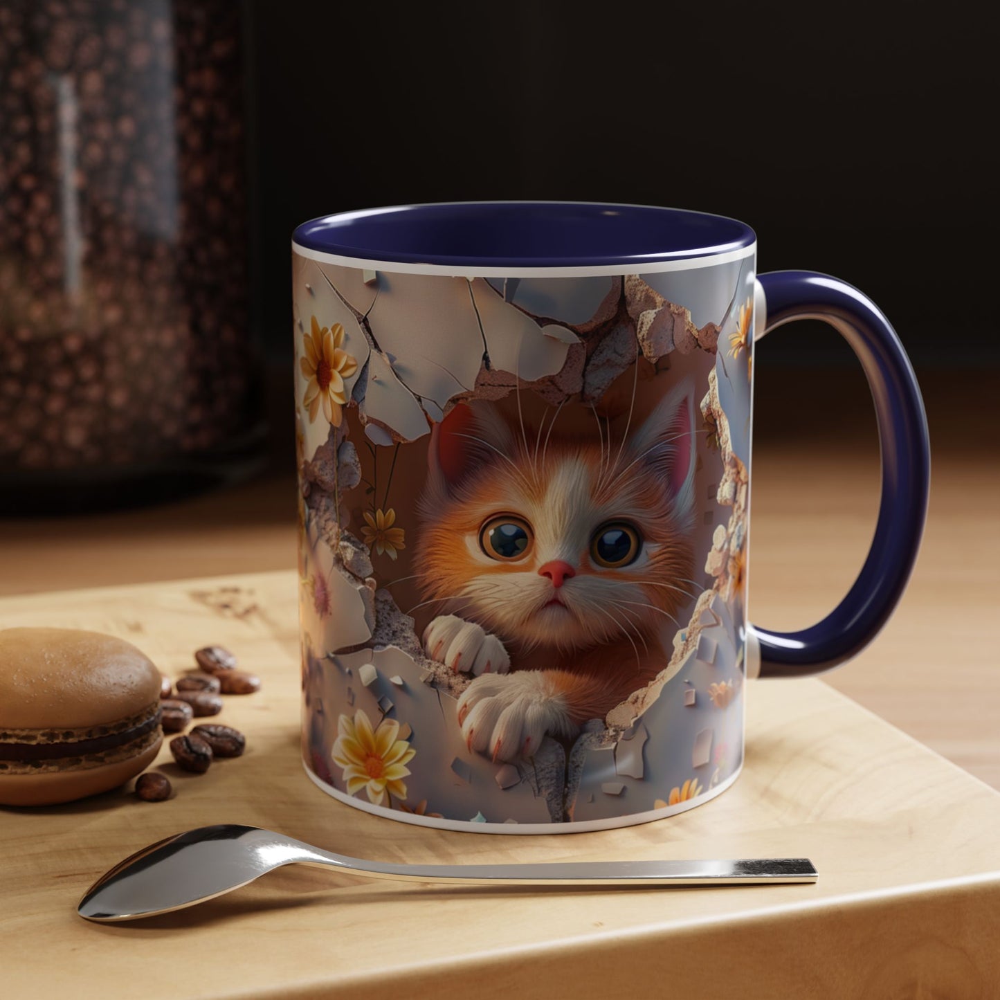 Cute Kitten Floral Coffee Mug – Peekaboo Cat Accent Mug (11/15oz)