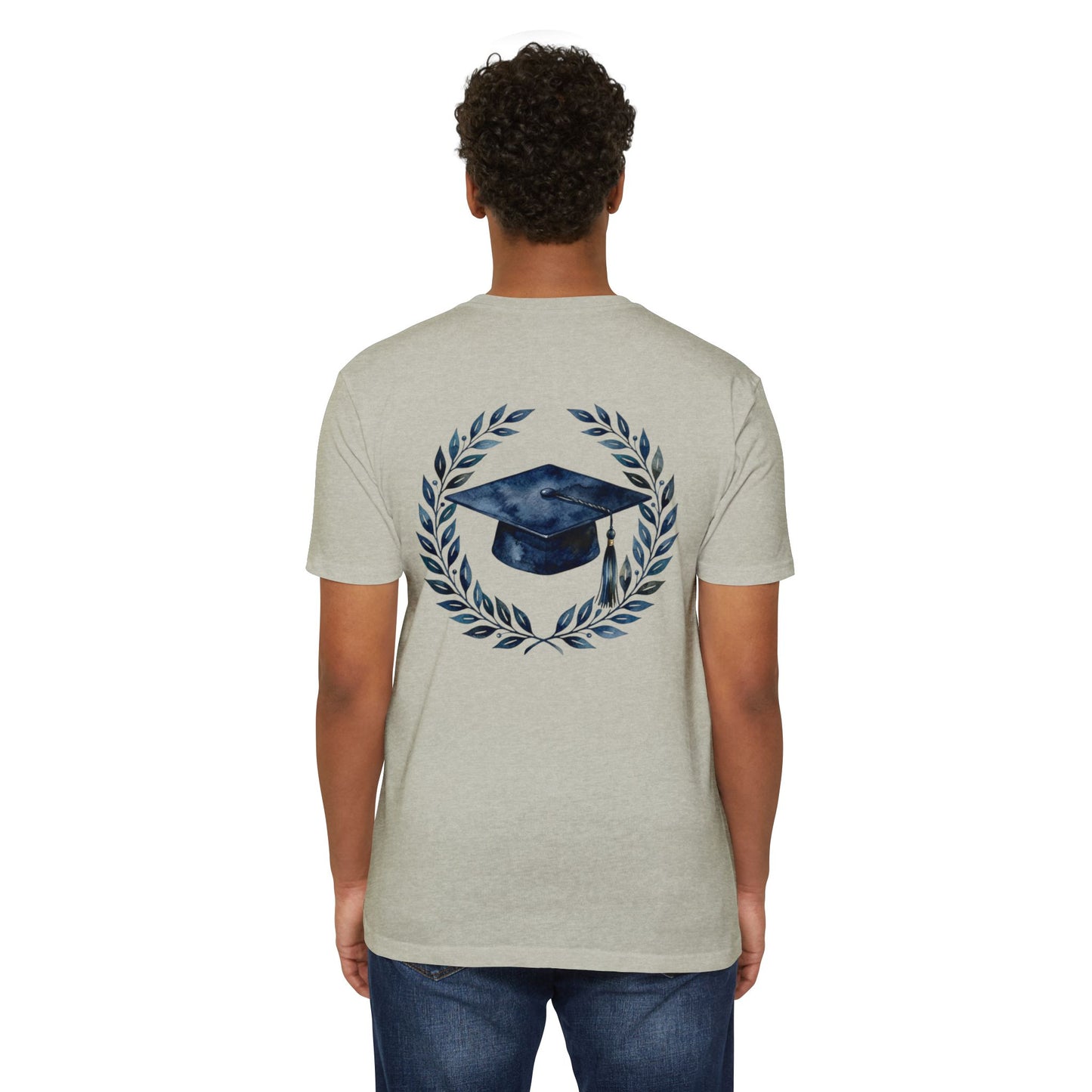 Graduation Cap Laurel T-Shirt — Navy Watercolor Grad Tee