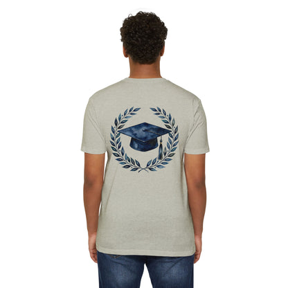 Graduation Cap Laurel T-Shirt — Navy Watercolor Grad Tee