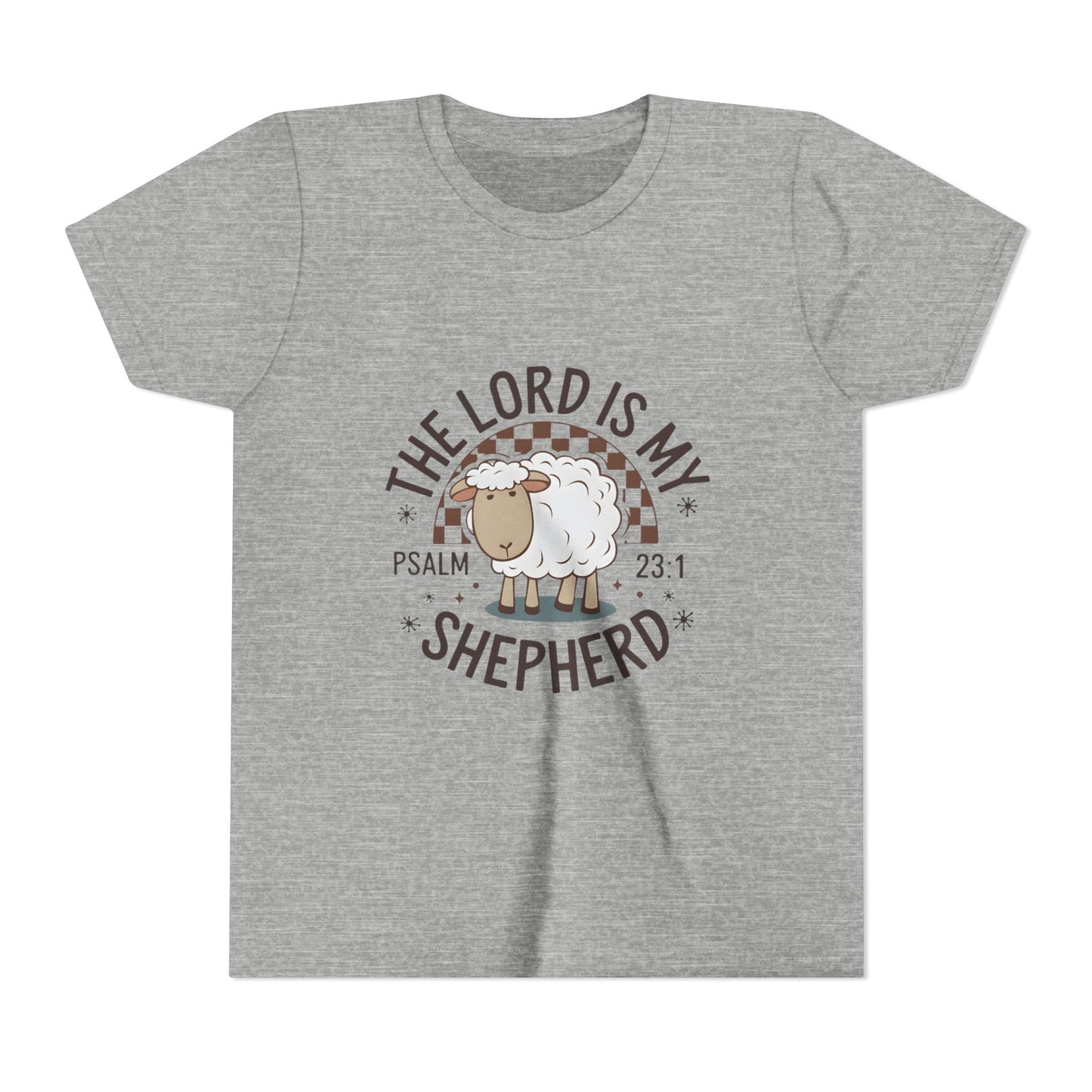 Youth Tee — "The Lord Is My Shepherd" Psalm 23:1 Christian Kids T‑Shirt (Sheep Design)