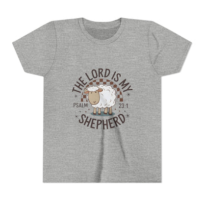 Youth Tee — "The Lord Is My Shepherd" Psalm 23:1 Christian Kids T‑Shirt (Sheep Design)