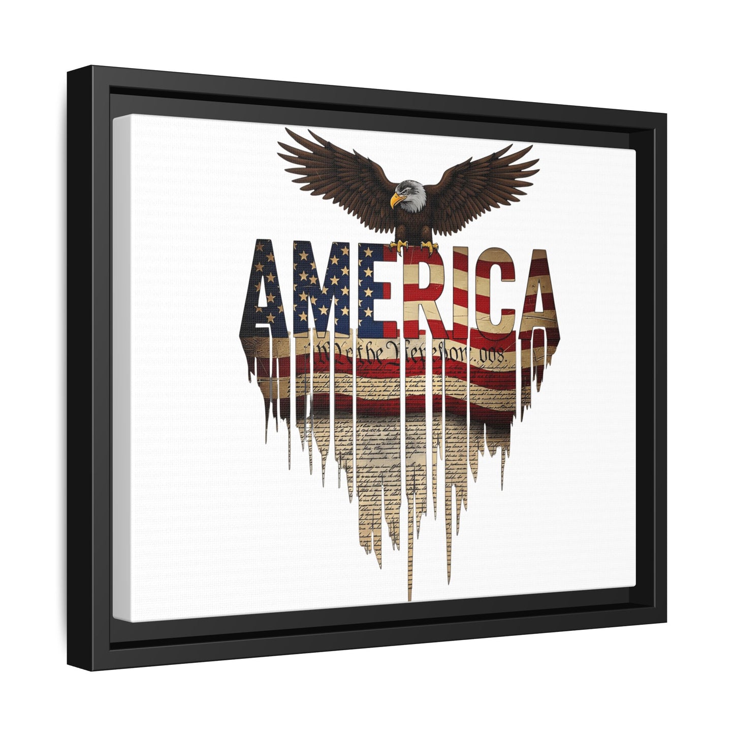 America Eagle Matte Canvas Framed Wall Art — Patriotic USA Flag Typography Print