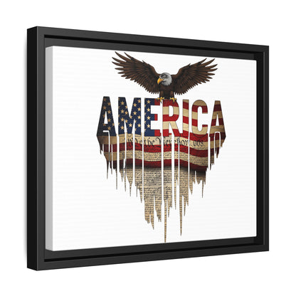 America Eagle Matte Canvas Framed Wall Art — Patriotic USA Flag Typography Print