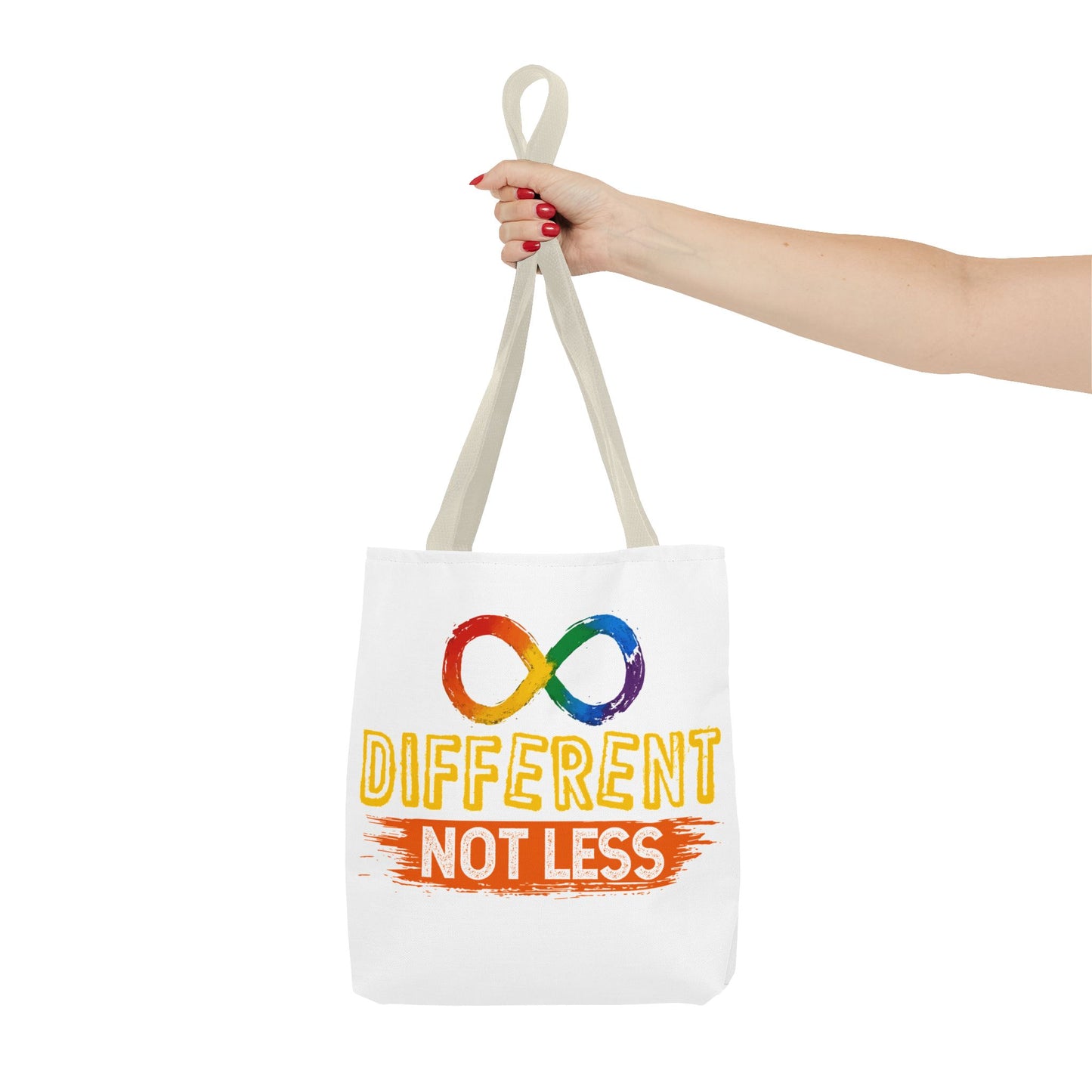 Autism Pride Tote Bag — "Different Not Less" Rainbow Infinity Reusable Shopper