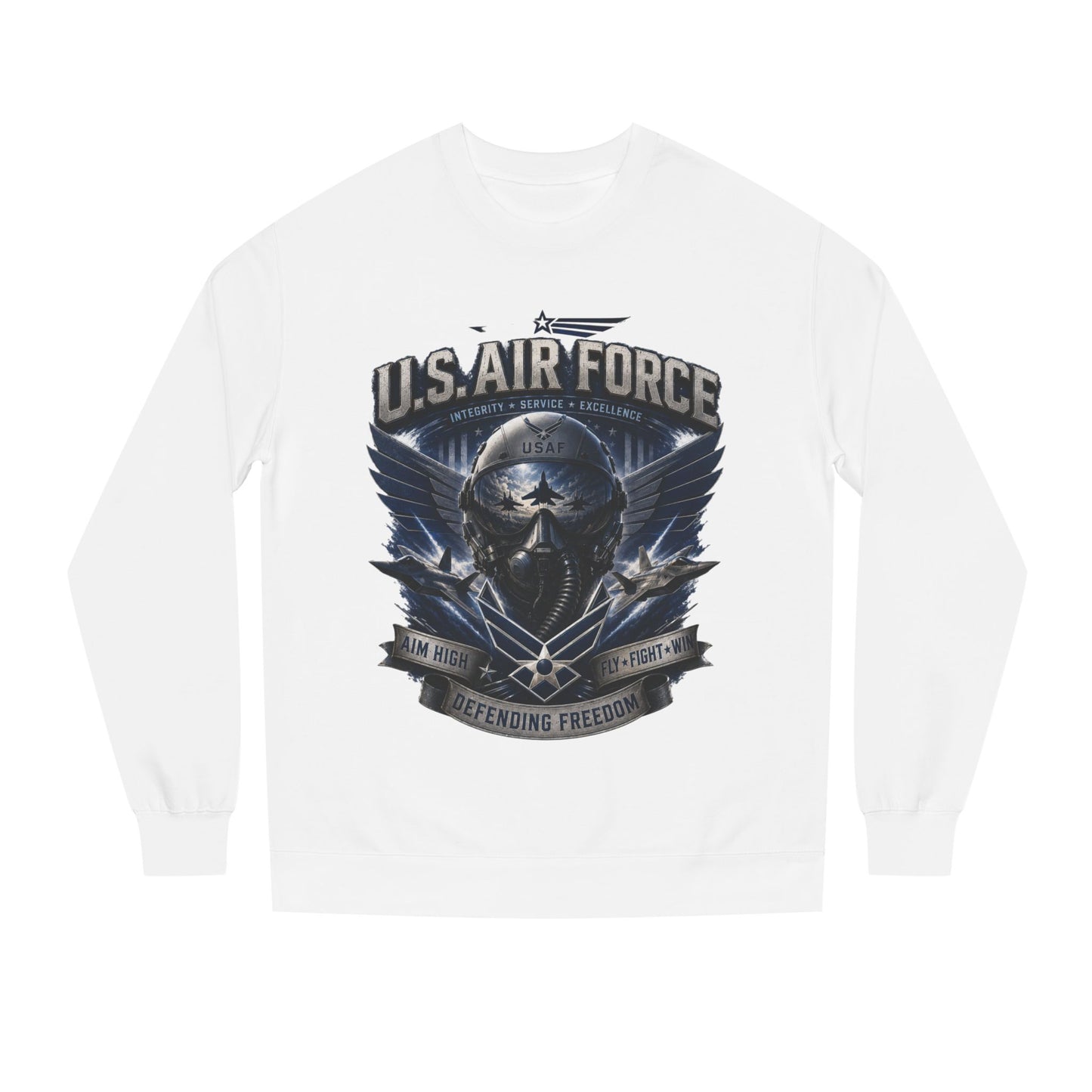 U.S. Air Force Crewneck Sweatshirt — Tactical Skull Wings "Defending Freedom"