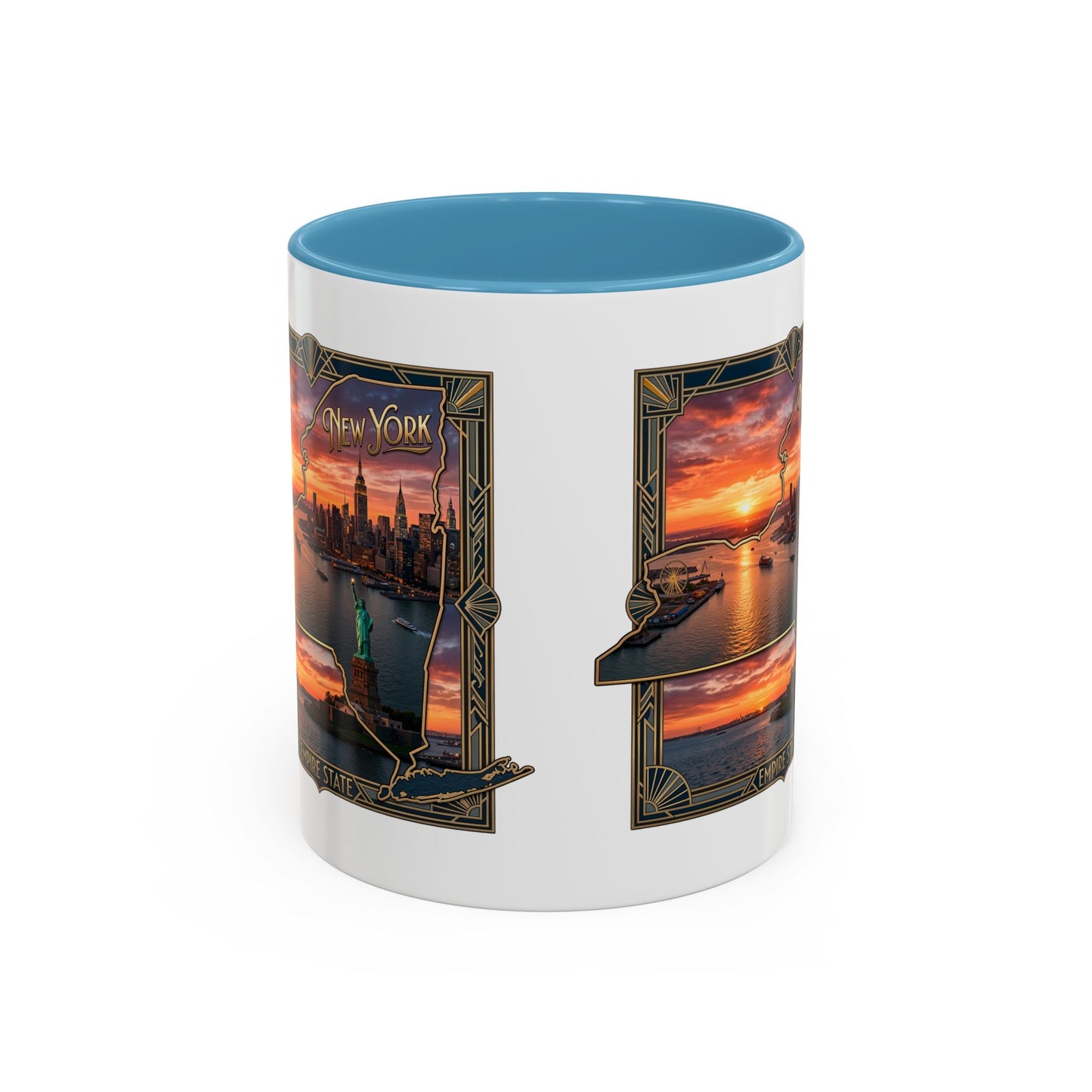 New York Skyline Accent Coffee Mug — Empire State Sunset Scene (11/15oz)