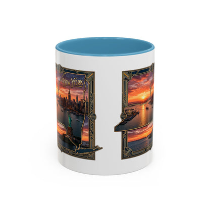 New York Skyline Accent Coffee Mug — Empire State Sunset Scene (11/15oz)