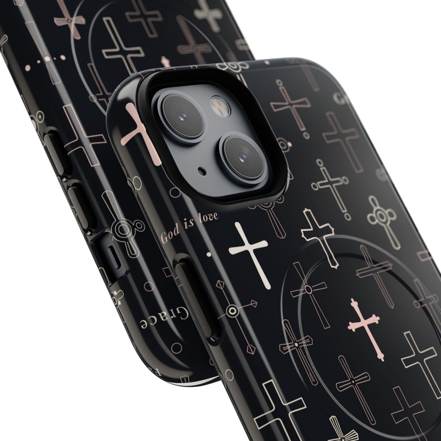 Magnetic Phone Case — Black Crosses "Grace" Protective Cover
