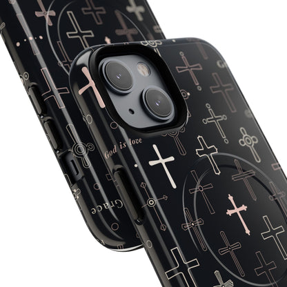 Magnetic Phone Case — Black Crosses "Grace" Protective Cover