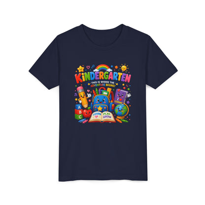 Kindergarten Kids T‑Shirt — 'Kindergarten: This Is Where the Fun Begins' Colorful Back-to-School Tee