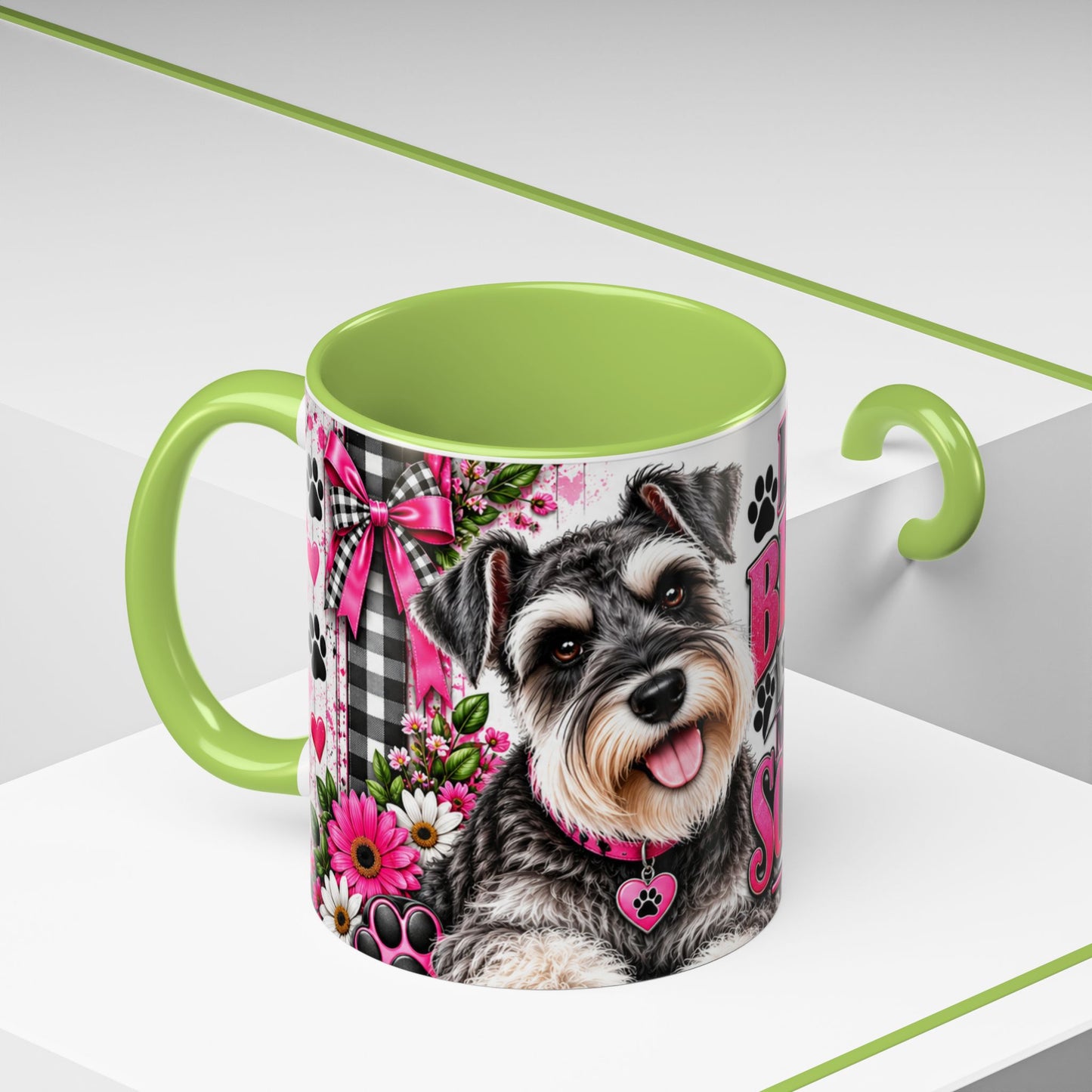 Life Is Better With A Miniature Schnauzer Accent Coffee Mug — Pink Paw Print Dog Lover Gift (11/15oz)
