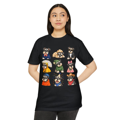 Schnauzer Crew Portrait T‑Shirt — Cute Dogs in Costumes Tee