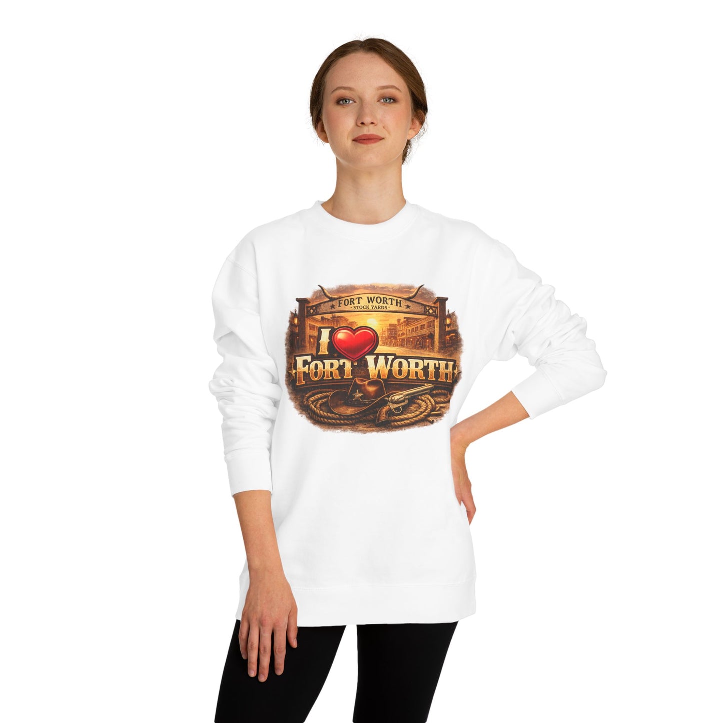 I Heart Fort Worth Crewneck Sweatshirt — Vintage Texas City Pride
