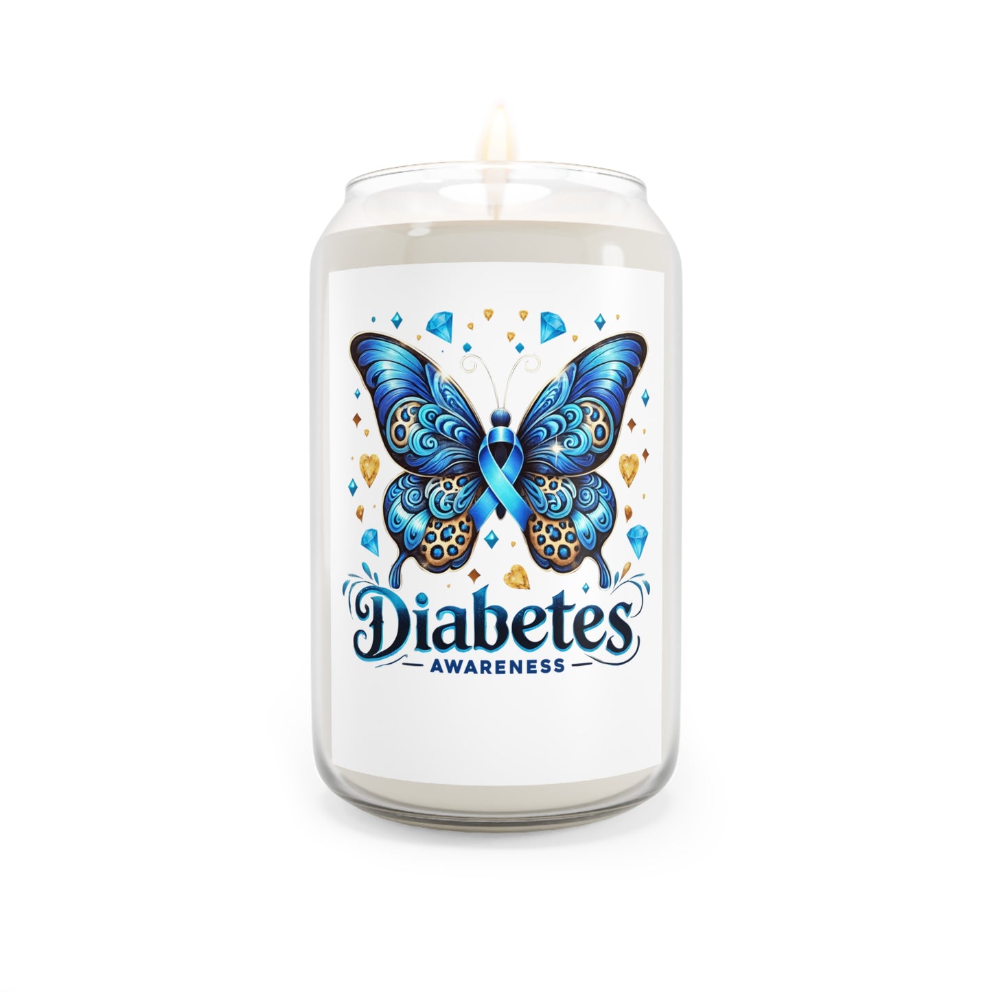Diabetes Awareness Soy Candle — Blue Ribbon Butterfly Scented 13.75 oz