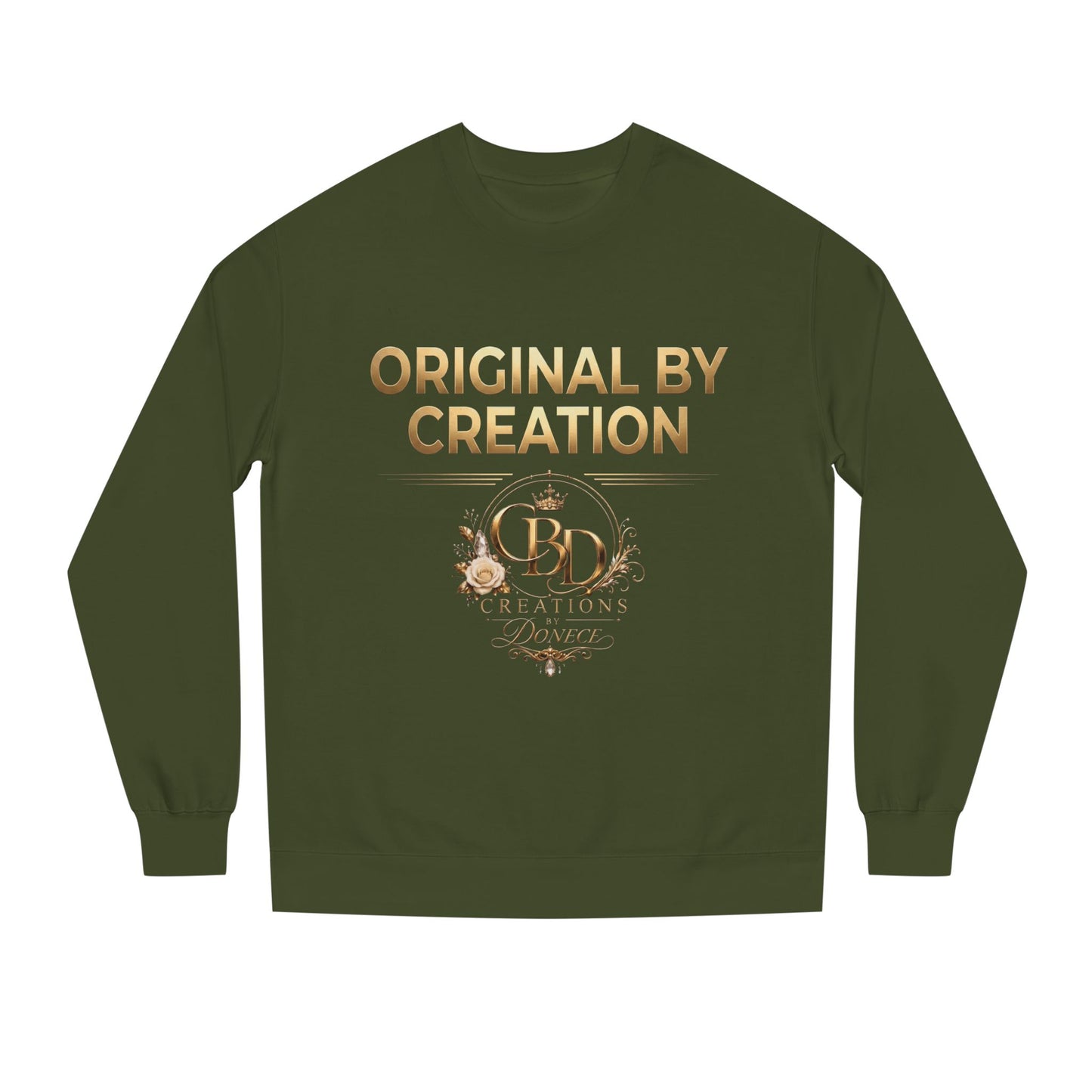 Original By Creation Crewneck Sweatshirt — Gold Emblem Inspirational Pullover