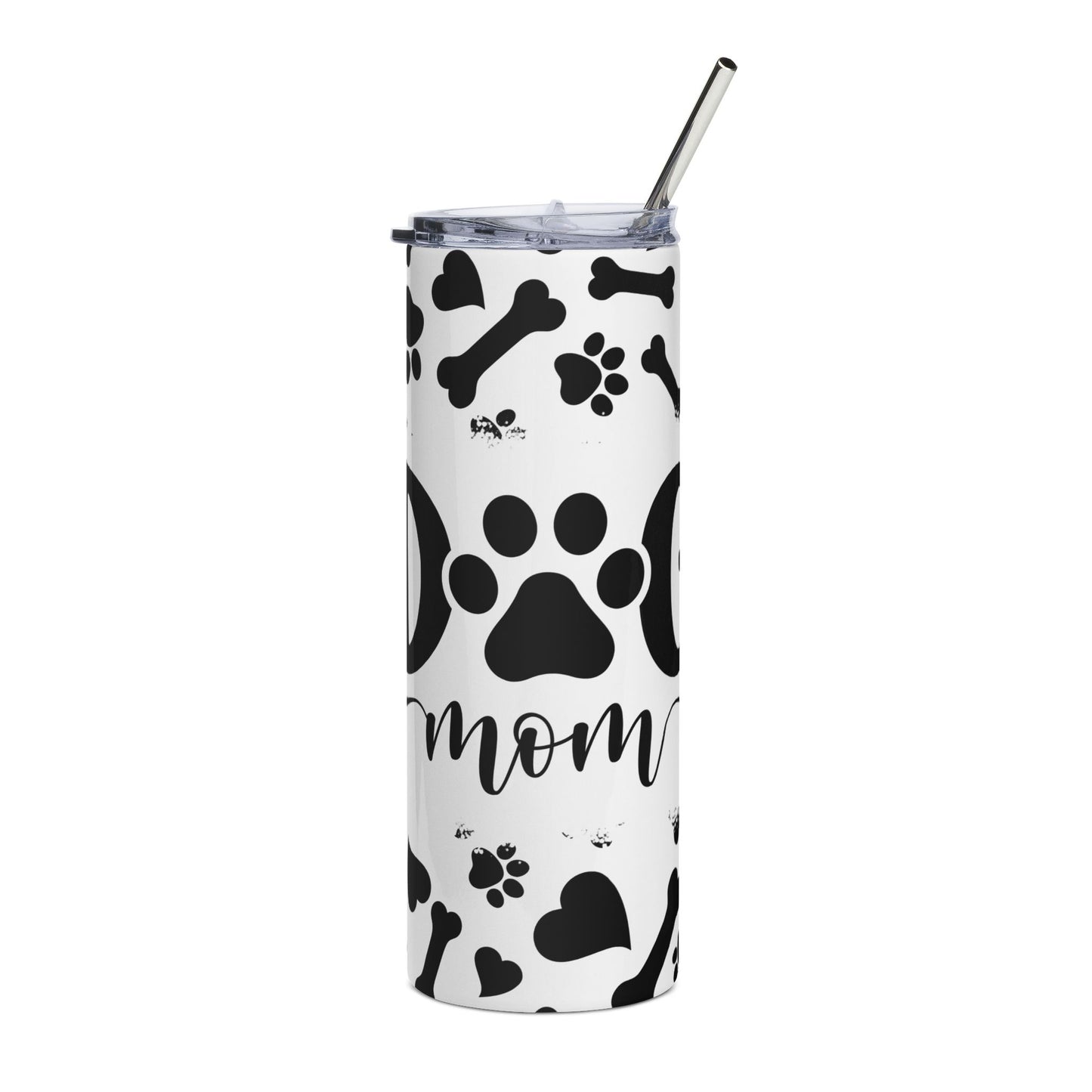 Dog Mom 20oz Stainless Steel Tumbler — Paw Print & Bone Travel Cup