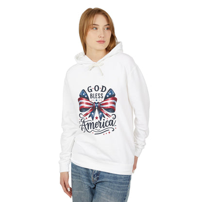 God Bless America Patriotic Hoodie – American Flag Bow Fourth of July Sweatshirt