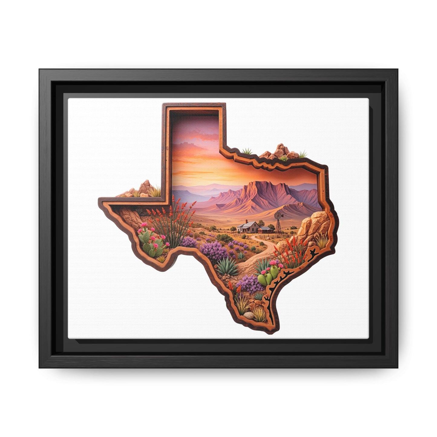 Framed Texas Landscape Matte Canvas — Desert Sunset State Art Print