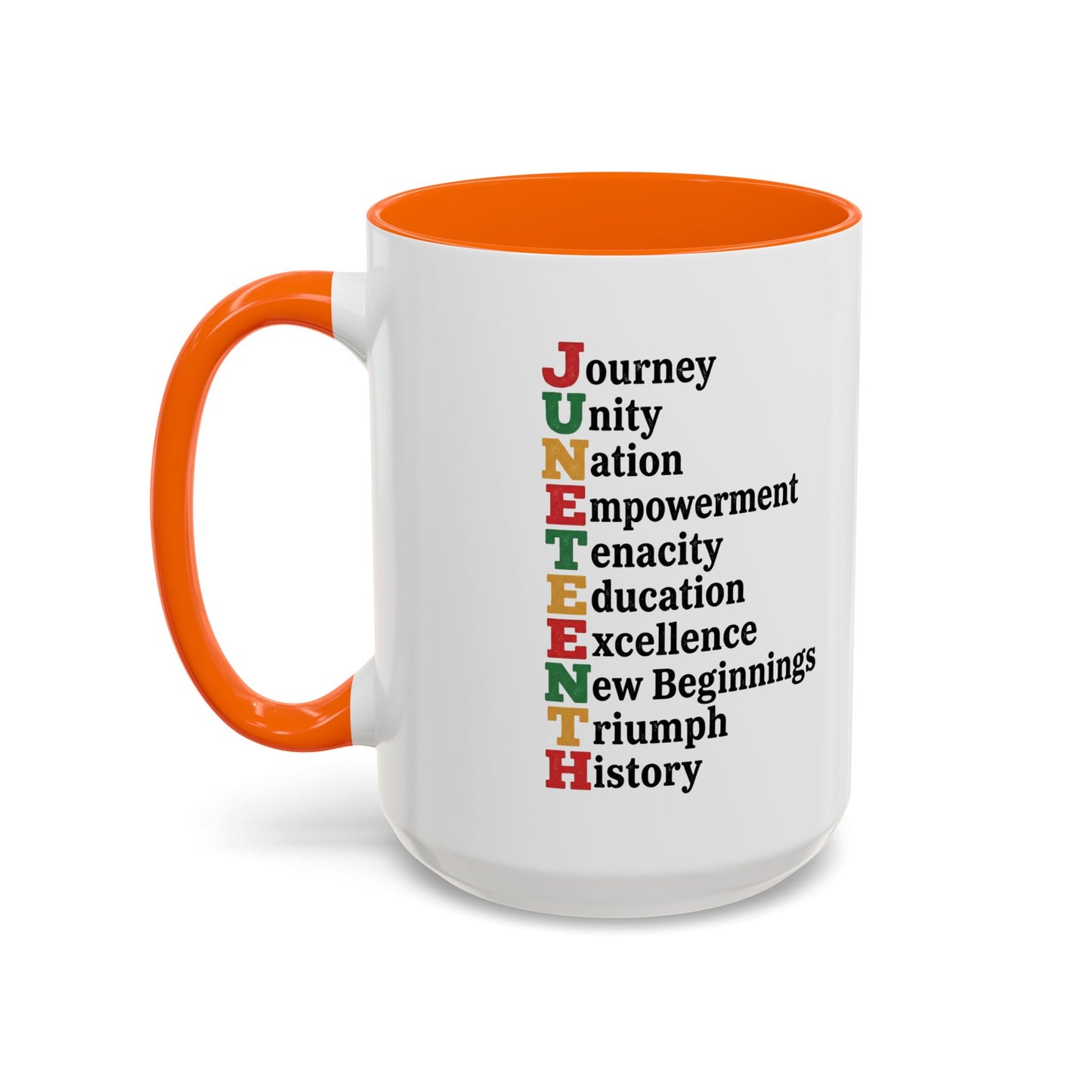 Juneteenth Acronym Accent Coffee Mug – Journey Unity Nation Empowerment (11/15oz)
