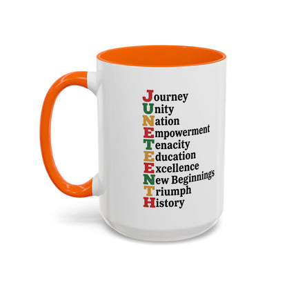 Juneteenth Acronym Accent Coffee Mug – Journey Unity Nation Empowerment (11/15oz)