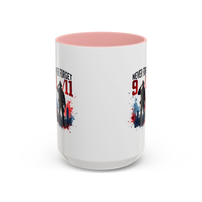 Never Forget 9/11 Accent Coffee Mug — Patriotic Memorial Tribute (11oz, 15oz)