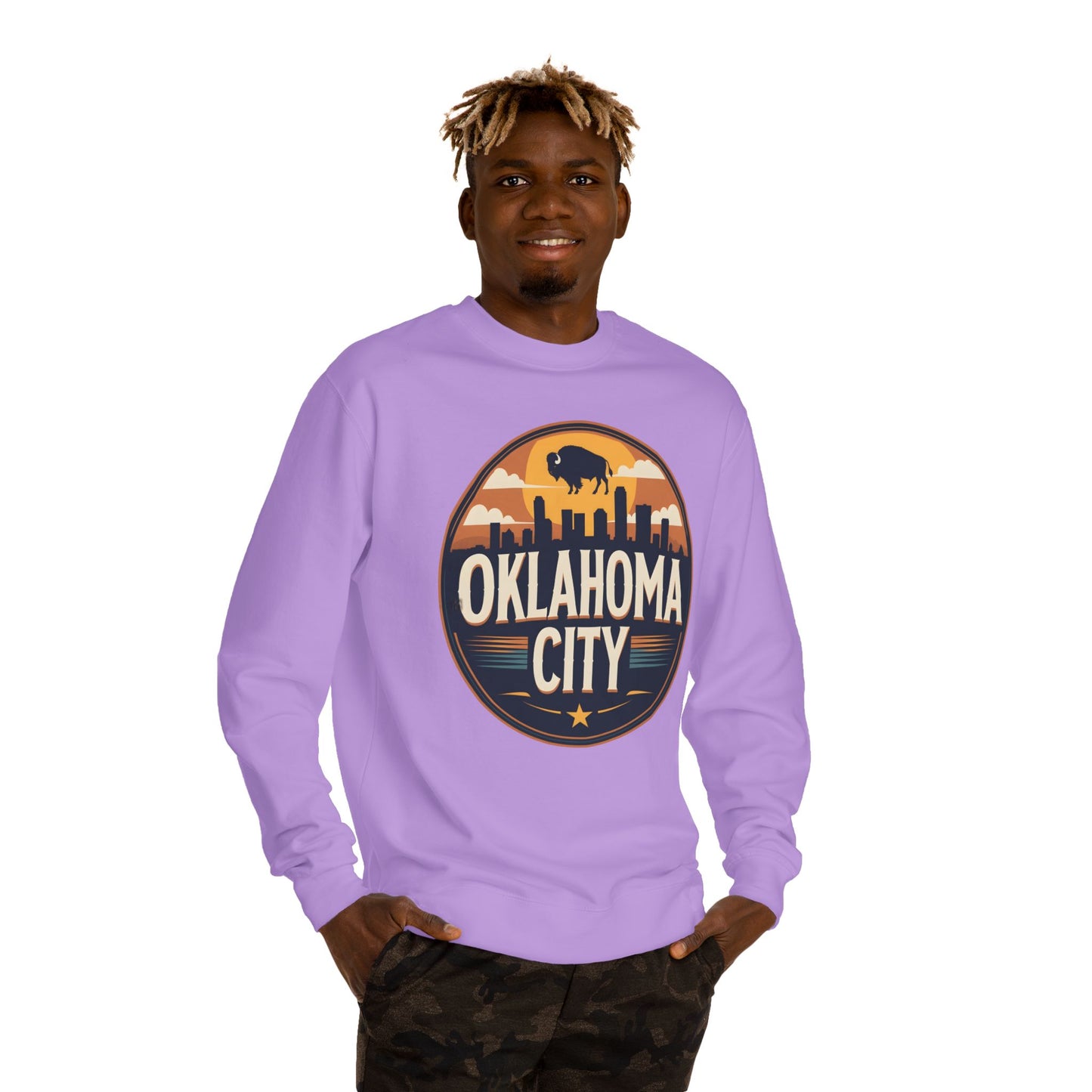 Oklahoma City Skyline Crewneck Sweatshirt — Retro Bison Graphic