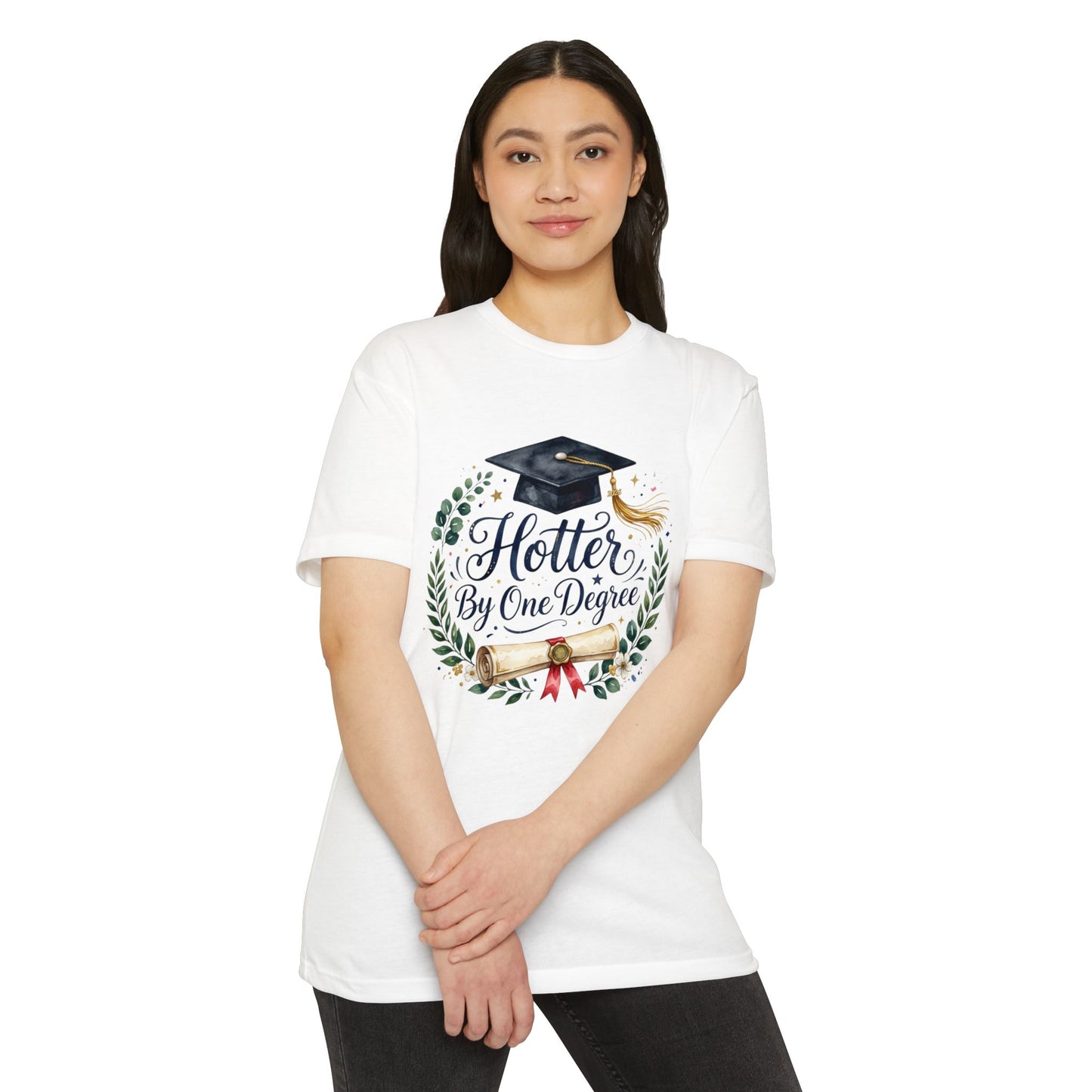 Graduation T-Shirt — "Hotter By One Degree" Cap & Diploma Design