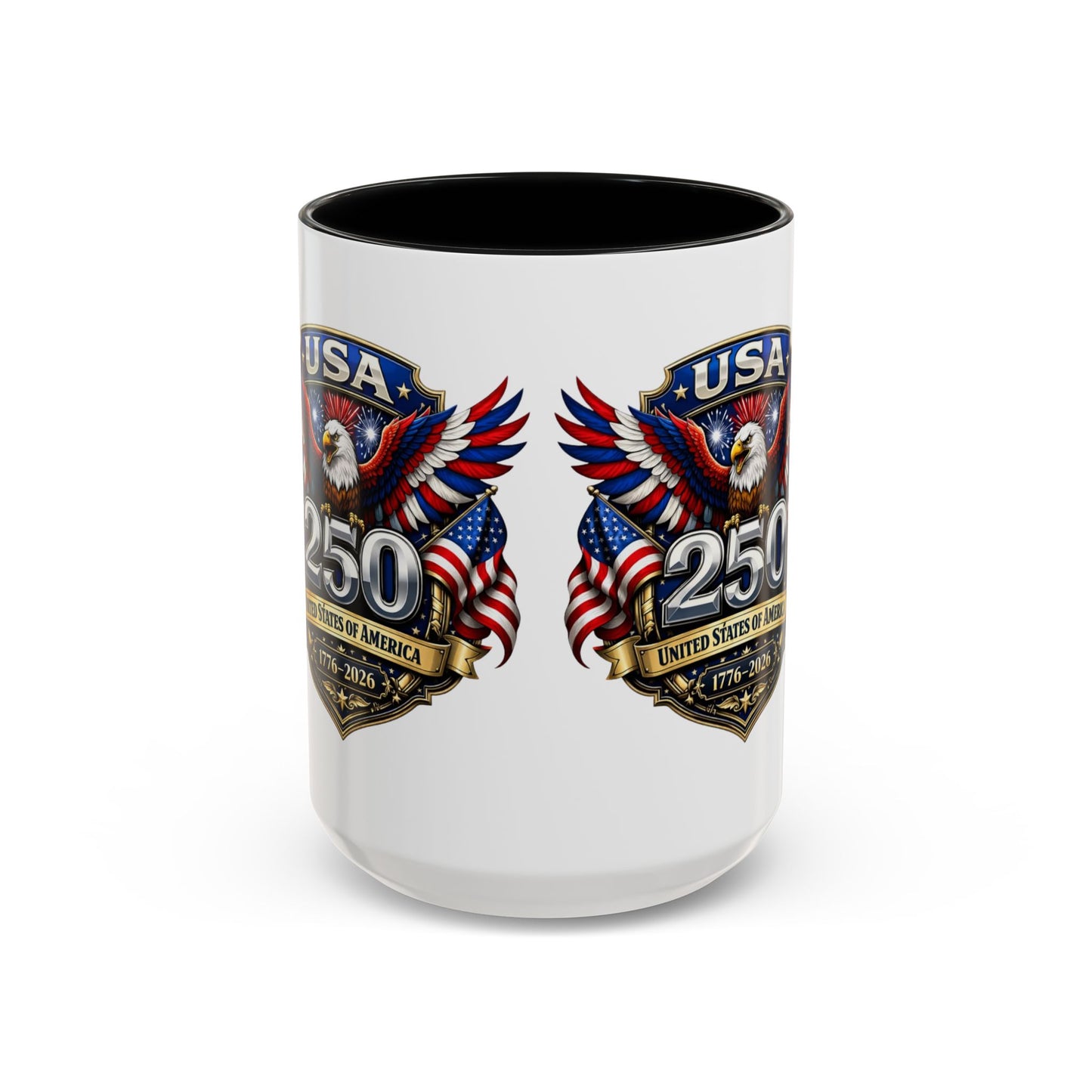 USA 250th Anniversary Accent Coffee Mug – Patriotic Eagle & Flag 1776–2026