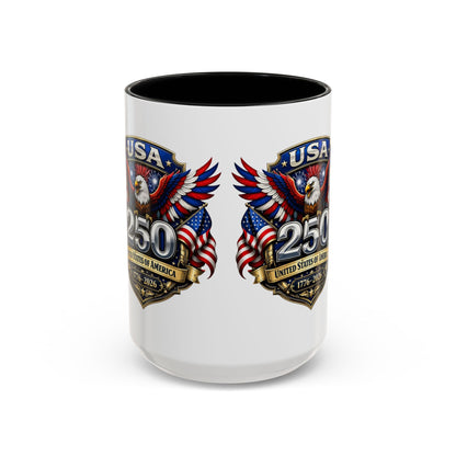 USA 250th Anniversary Accent Coffee Mug – Patriotic Eagle & Flag 1776–2026