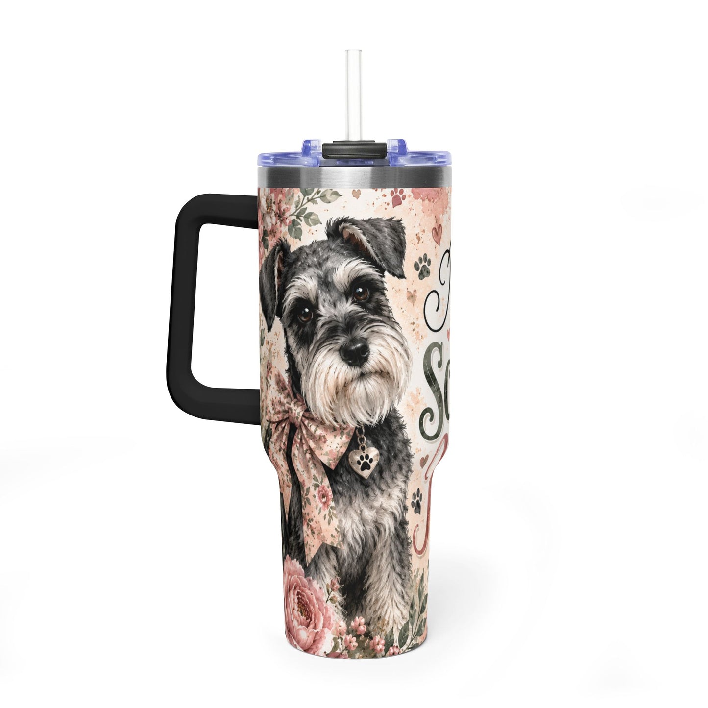 Miniature Schnauzer Mama 40oz Vacuum Tumbler — Insulated Travel Mug with Handle